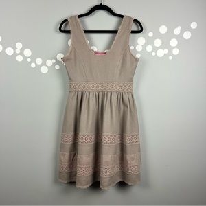 Jessica Simpson Fit & Flare Dress Size 6 Cotton Basketweave Lace Trim Sleeveless